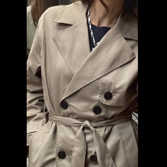 Zara Belted Long Trench Coat Beige Classic Cotton Blend Double Breasted Size M - Picture 4 of 9